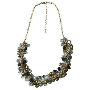 Necklace - Black & Gold Tone Glass Cha-Cha